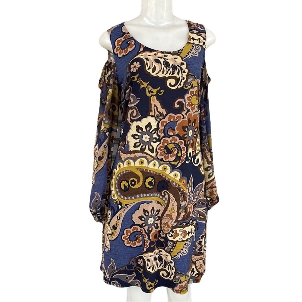 J.B.S. Long Sleeve Paisley Dress in Blue and Brown Size S